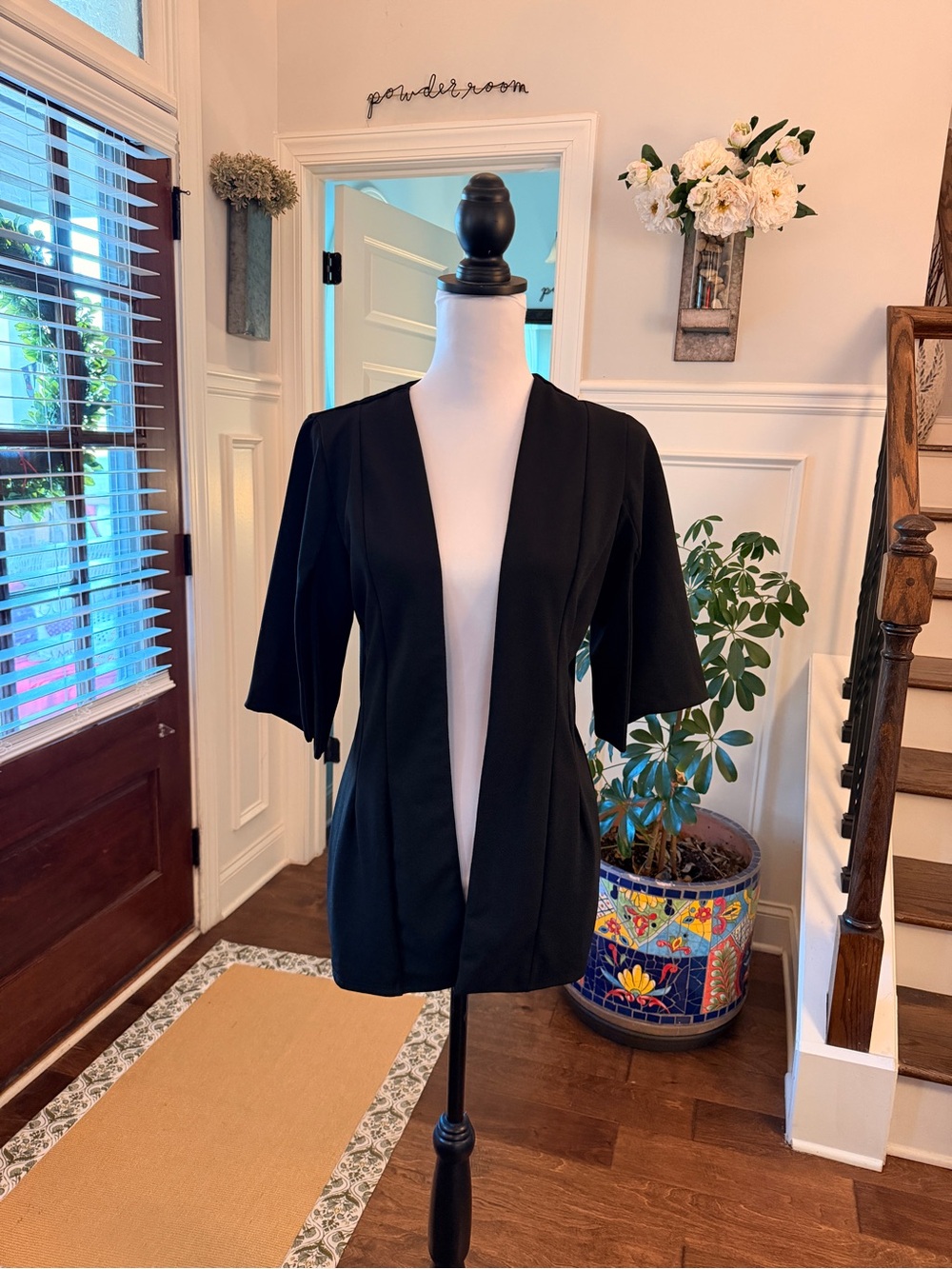 Milly Penzance NWOT Chic Open-Front Open 3/4 Sleeve Black Blazer Cardigan
